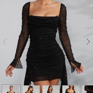 Elegant Black Beaded Long Sleeve Dress